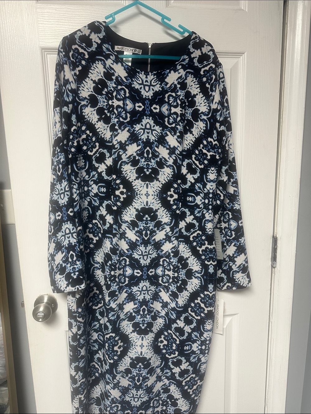 Madison Navy and White Long-Sleeve Patterned Dress